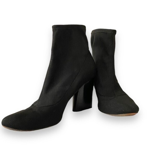 Gunmetal Black Sock Ankle Booties Slip On Round Toe Ribbed Fabric Boots Chunky - Picture 2 of 10